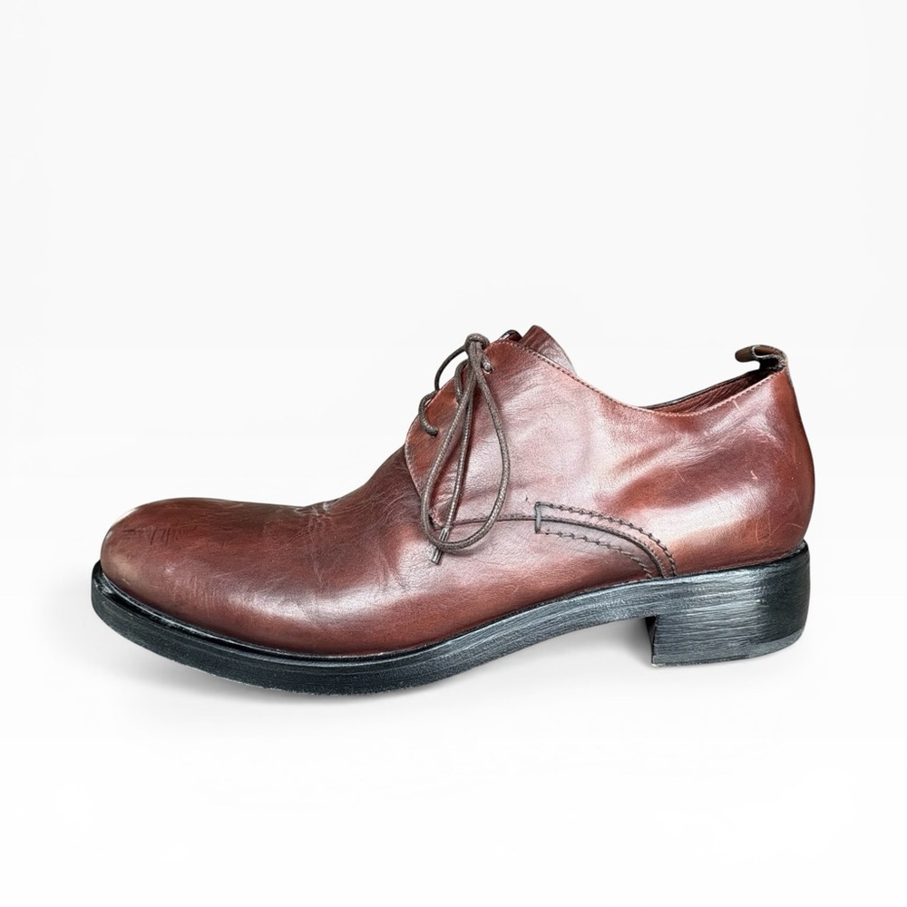 Costume National |Mens Brown Italian Leather Derby Shoes |Distressed |Size 10.5